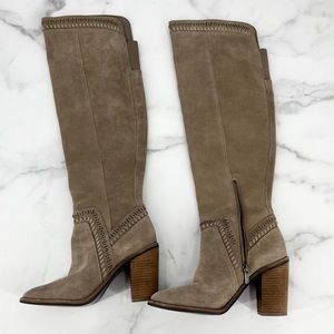 VINCE CAMUTO Tan Suede Leather Over the Knee Heeled Boots Zipper Size 8